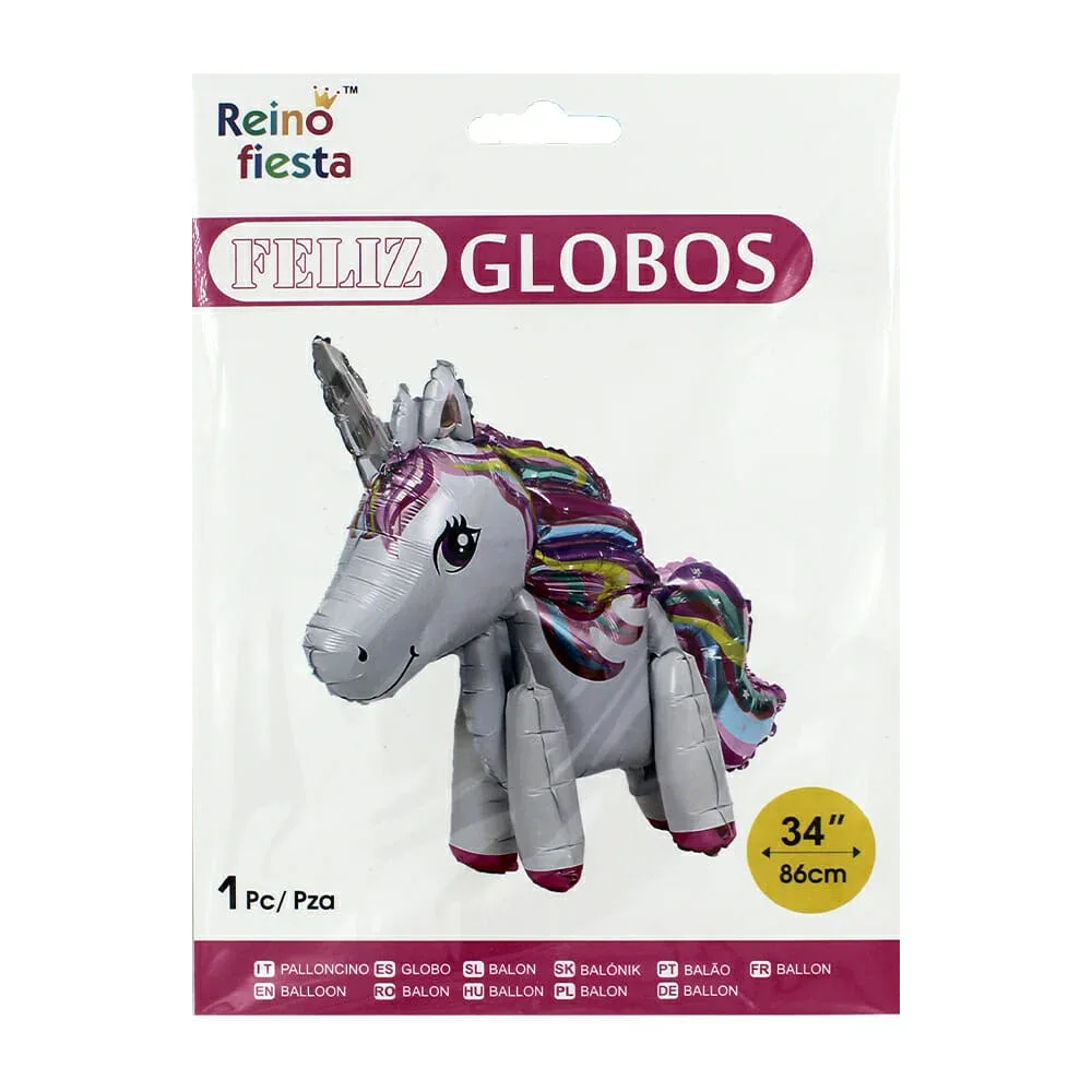 1pza Globo metálico decorativo reino fiesta con forma de unicornio 86cm / 51441