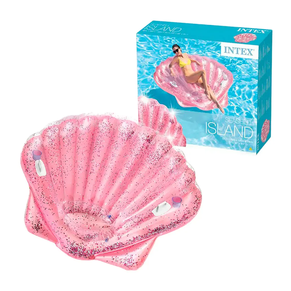 Salvavidas inflable intex con 2 asas, 2 portavasos y forma de concha marina con brillantina 178x165x24cm / #57257eu