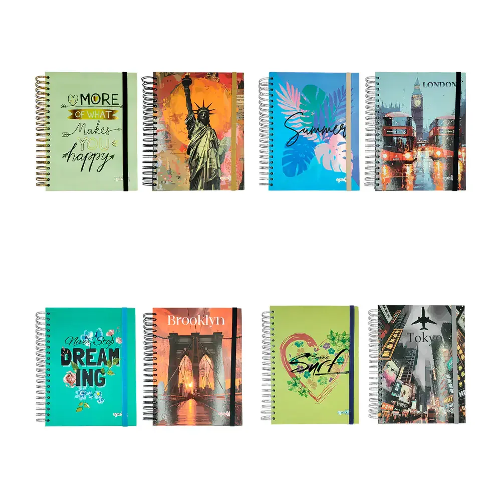 Cuaderno profesional, pasta dura con 200 hojas, doble espiral metálico, variedad