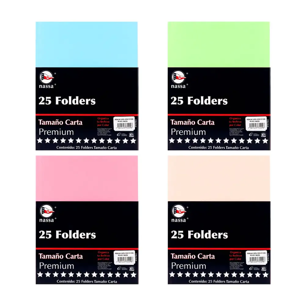 Paquete con 25 folders en tamaño carta, variedad de colores / bf0170 / 25 folders nassa tamaño carta premium / 966201