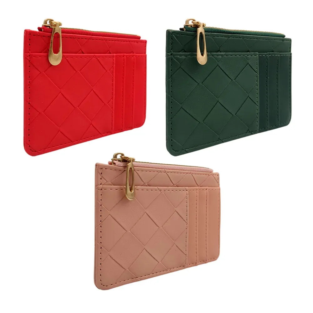 Cartera tarjetero con 5 compartimentos y detalle de cuadros tejidos / c3430