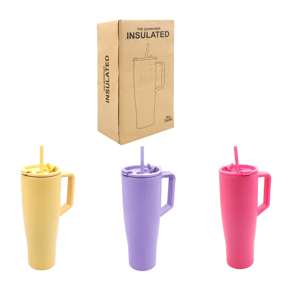 Vaso termo de acero inoxidable con agarradera, 1 boquilla + popote, 1200 ml
