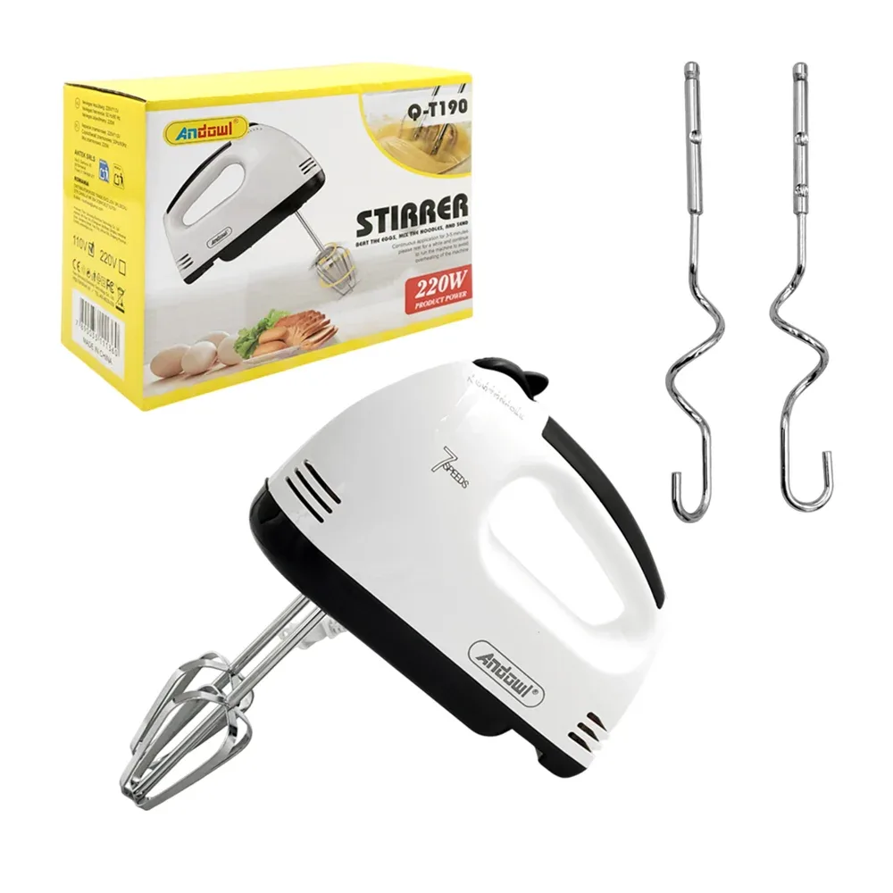 Batidora eléctrica de mano andowl con mango ergonómico y potencia de 220w