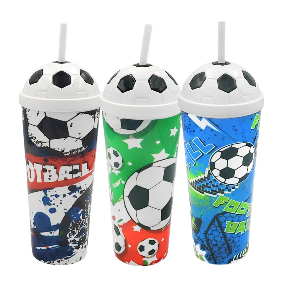 Vaso de plástico de 700ml y tapa diseño de balón + popote, variedad de colores