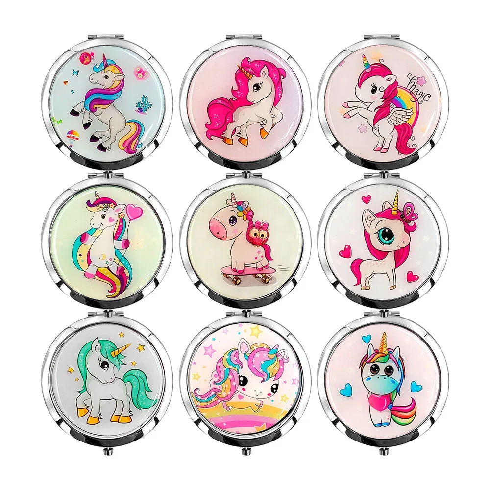 1pz espejo redondo de bolsillo con estampado de unicornio, variedad de modelos