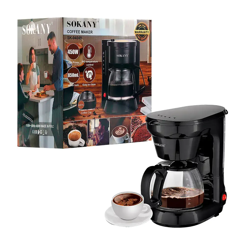 Cafetera eléctrica para 6 tazas con filtro y jarra de cristal, 450w / sk-04048