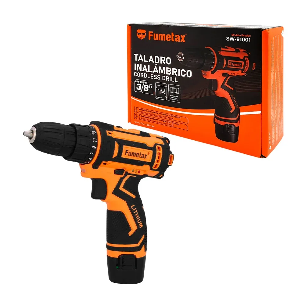 Taladro eléctrico, inalámbrico, para brocas de 3 a 8 in + luz led y accesorios