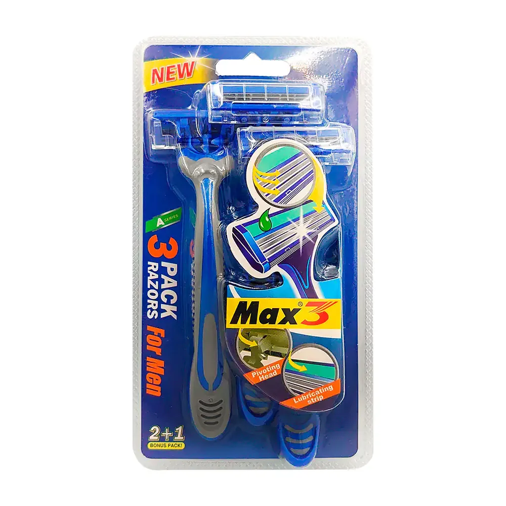 Paquete con 3 rastrillos para hombre de 3 navajas con banda lubricante