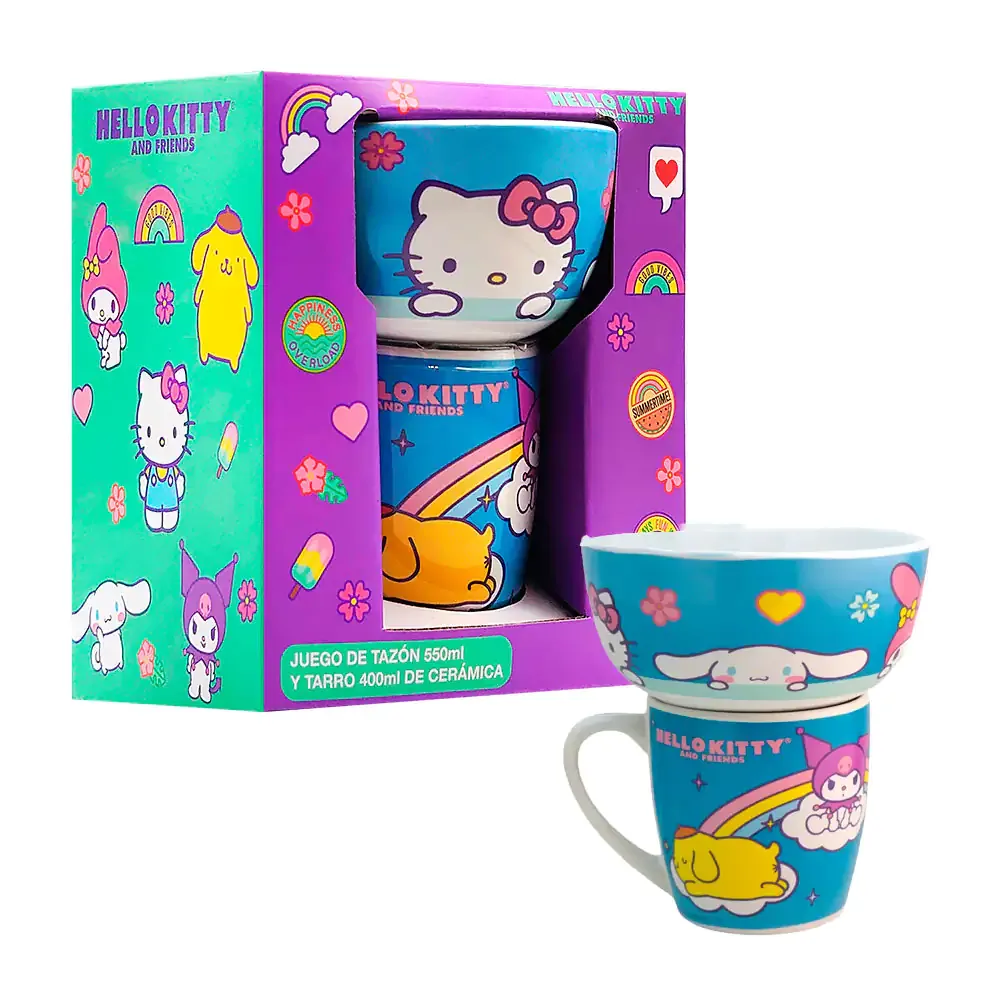 Juego de taza 400ml + tazón de cerámica 550ml, estampado de personaje animado