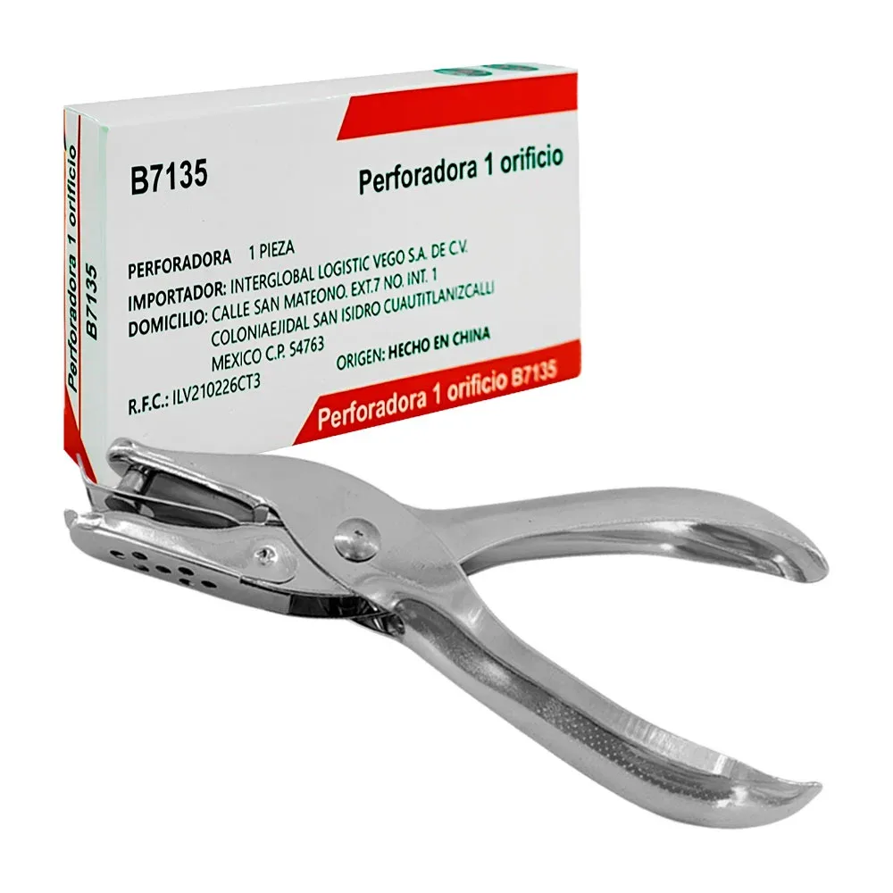 Perforadora manual de metal para un orificio con almacenamiento de basura