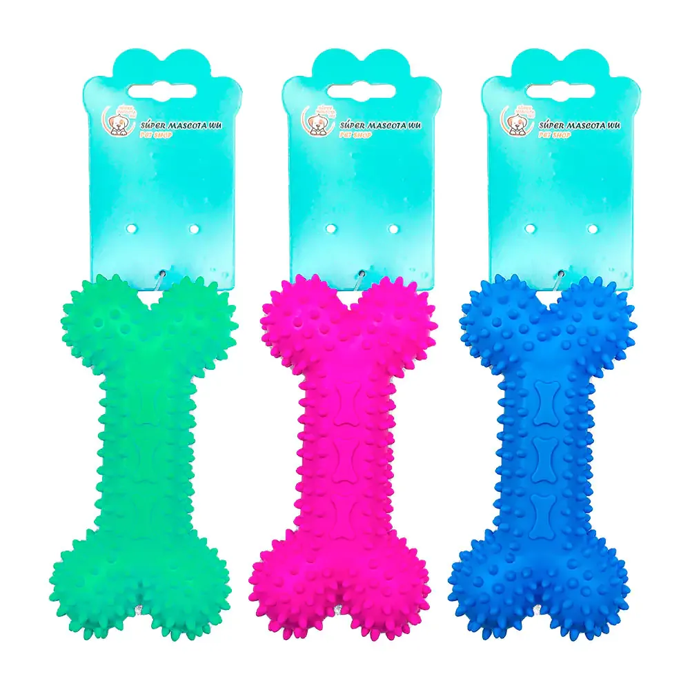 Juguete mordedera para mascota en forma de hueso con textura de picos, 15cm, variedad de colores