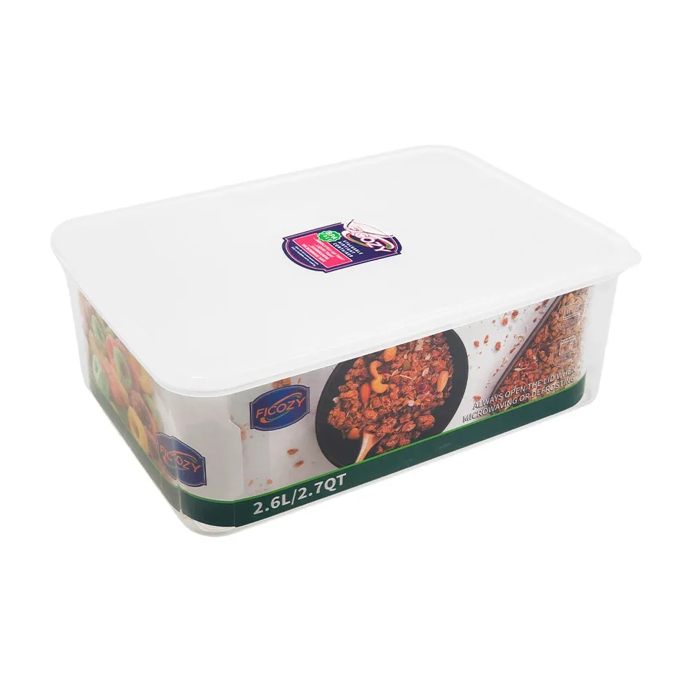 Tupper rectangular de plástico transparente, capacidad de 2.6l, resistente