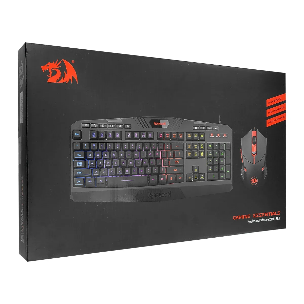 Kit gamer redragon, teclado alámbrico con diseño ergonómico y luces rgb + mouse alámbrico con luces rgb / s101-3