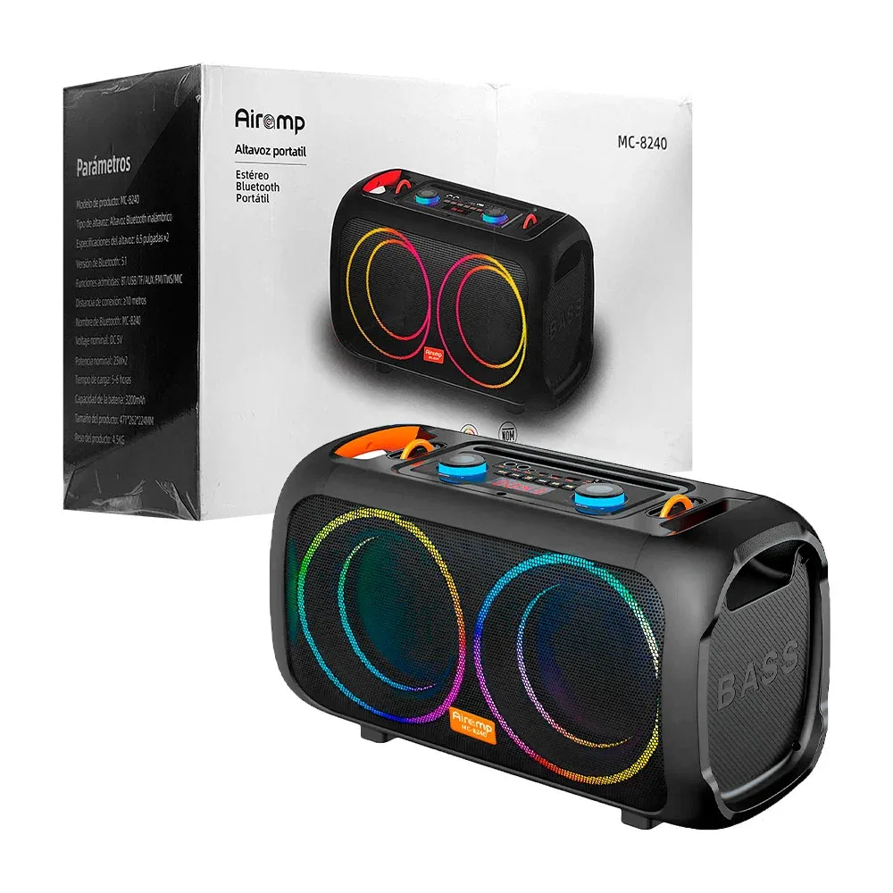 Bocina rectangular 6.5inx2, doble altavoz, doble perilla de sonido, rgb y radio