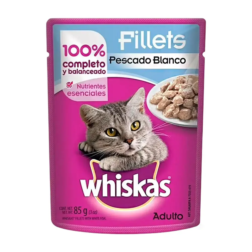 1pz alimento húmedo whiskas adultos fillets sabor pescado blanco, 85g / 000702