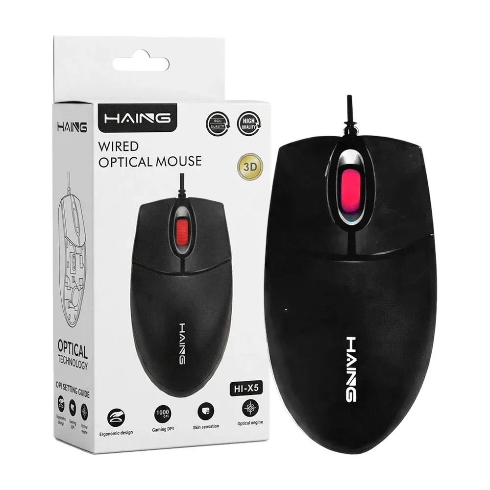 Mouse alámbrico óptico usb con diseño ergonómico / wired optical mouse / hi-x5