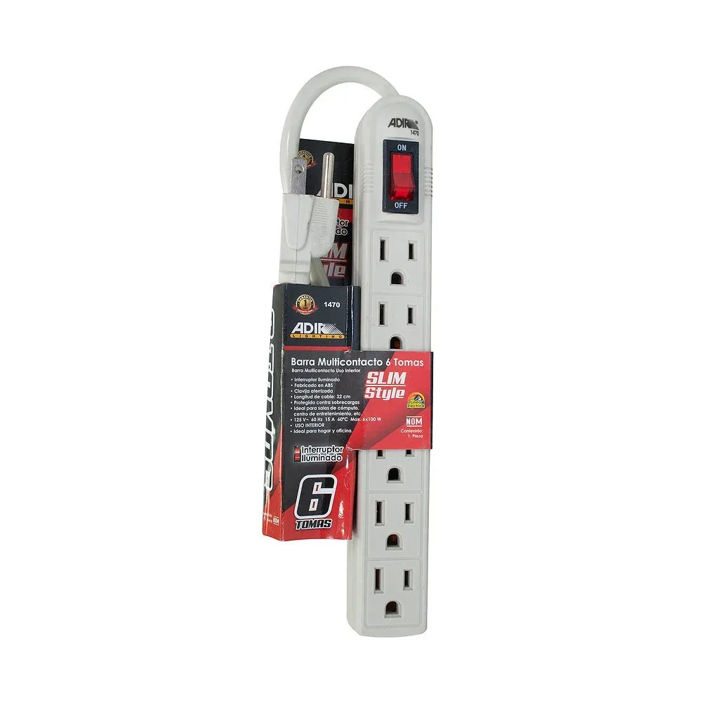 Barra multicontacto con 6 tomacorrientes e interruptor de apagado / adir lighting