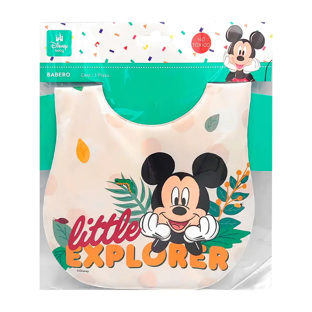 Babero infantil ajustable, plastificado, acolchado con estampado de mickey mouse