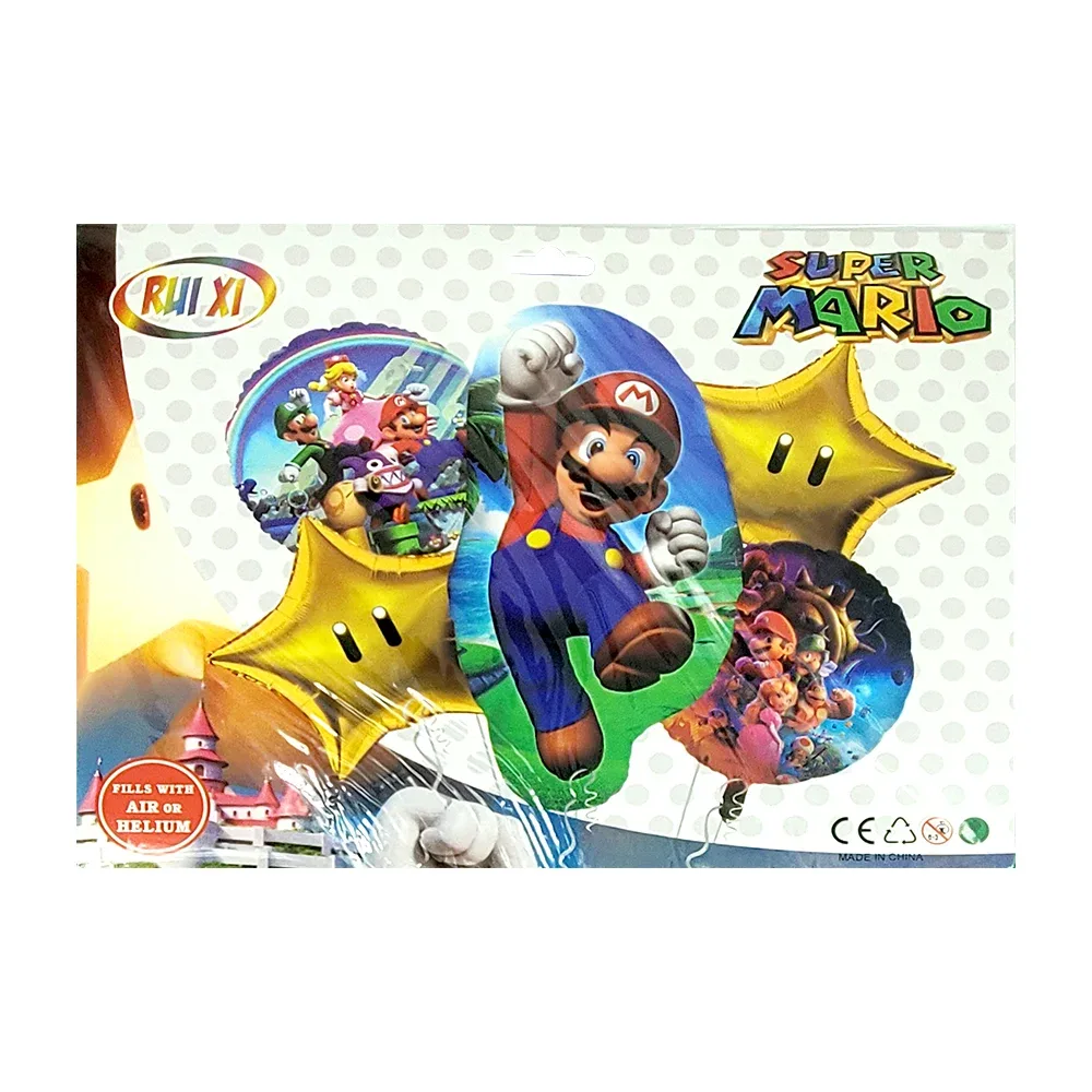 Juego de 5 globos metálicos con diseño de super mario bros / bq454