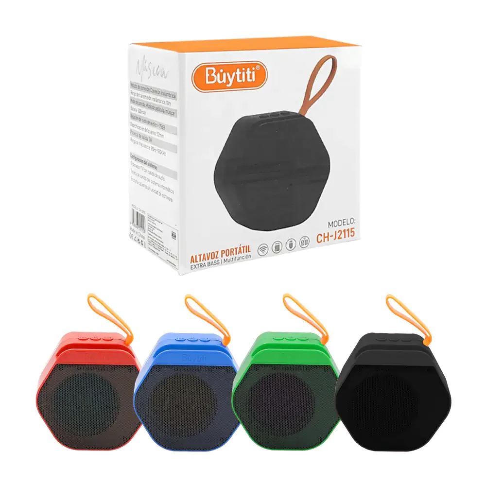 Mini bocina inalámbrica bluetooth hexagonal buytiti + asa, variedad de colores