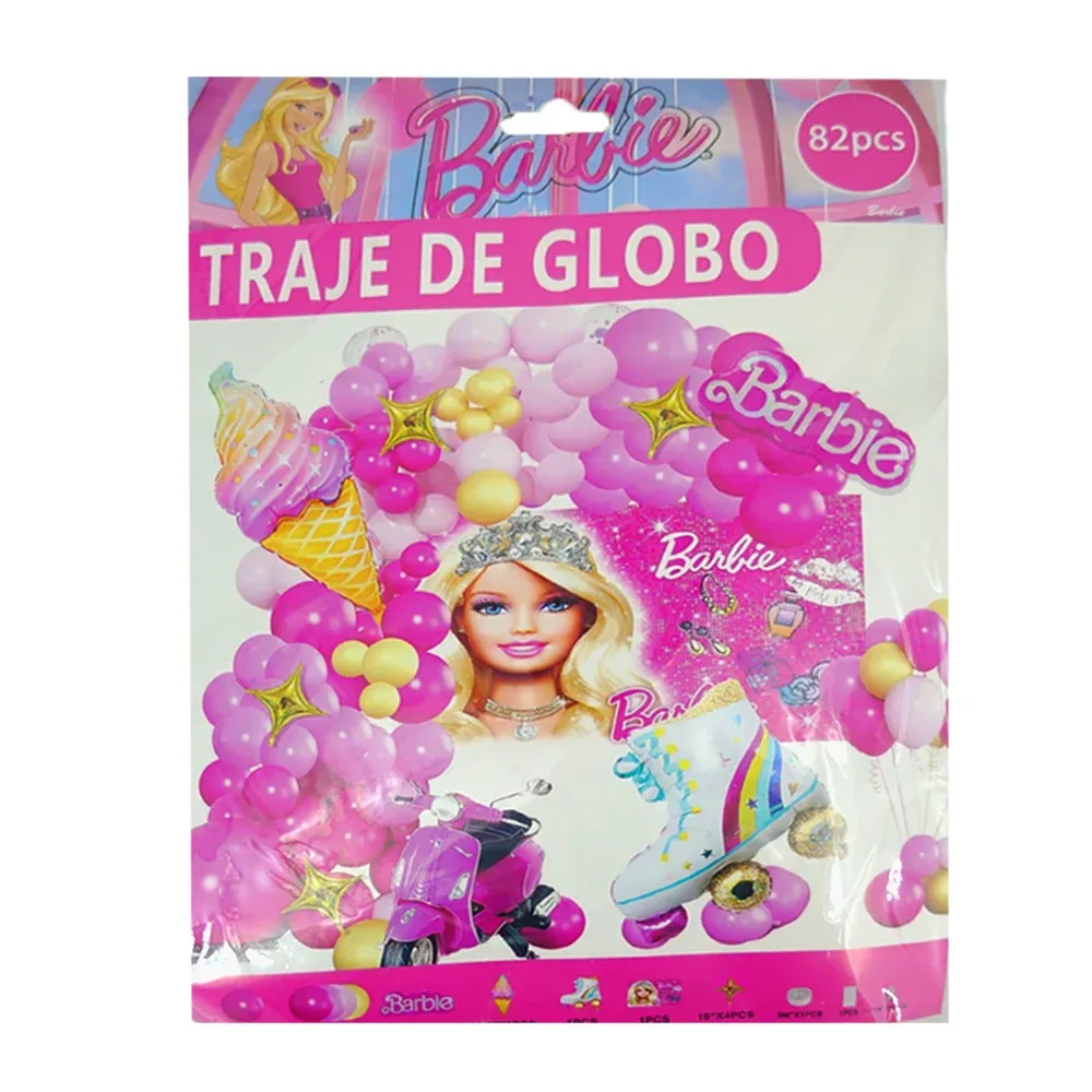Kit decorativo barbie de 82pcs / globo de 18, 50 globos de 10, 20 globos de 5, 8 globos metálicos, hilo, curly y pegatinas de globo / traje de globo / 60811