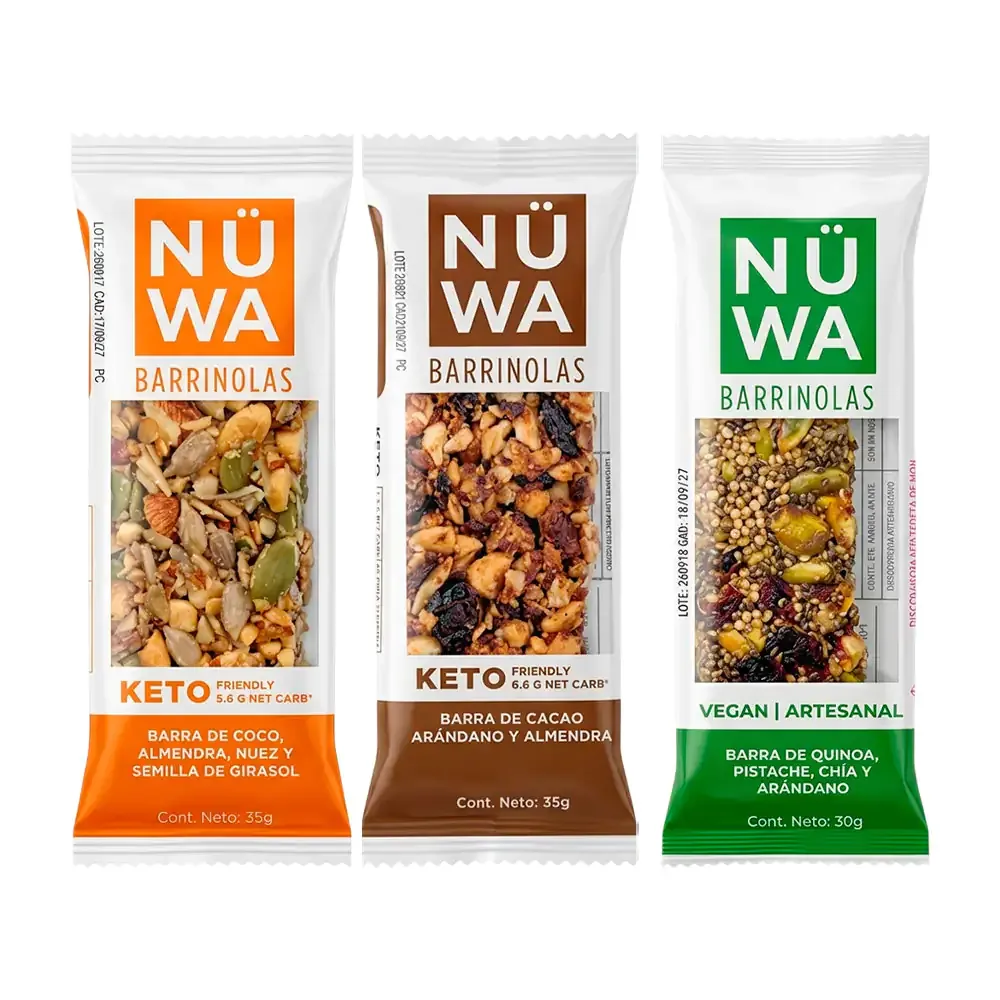 1pza barra nuwa barrinolas, keto - veganas, 35g, variedad de cereales / nuwa