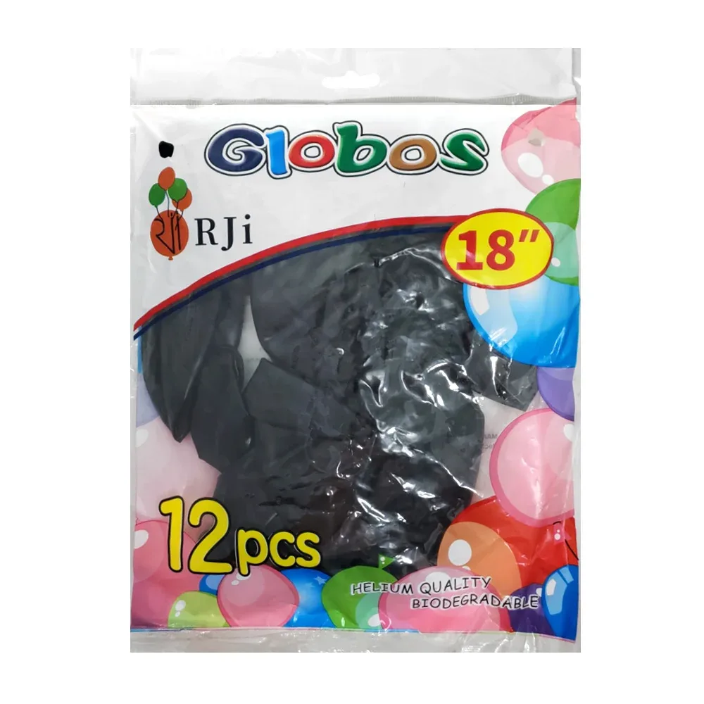 Paquete con 12 globos de látex rji de 18 pulgadas en color negro / 662250-1