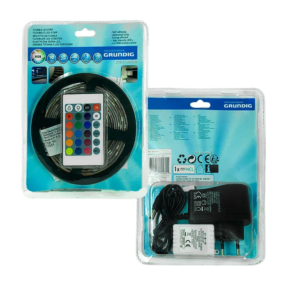 Tira led de 3 metros, luz rgb, 90 leds, flexible, con control remoto / 115311