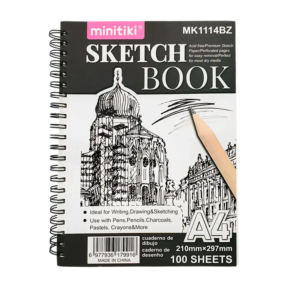 Sketchbook, cuaderno para dibujo con 100 hojas a4, espiral metálico izquierdo