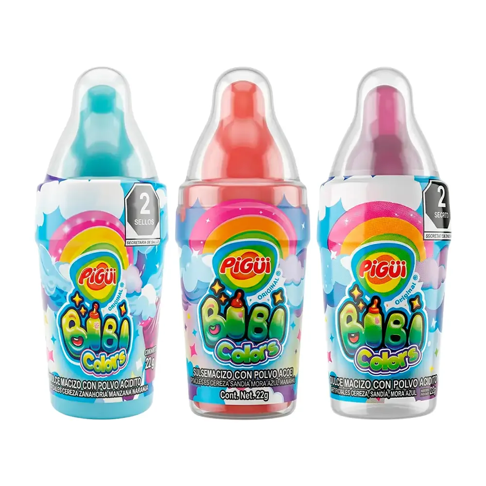 1pza Dulce macizo en forma de bibi con polvo acidito, 22g, variedad