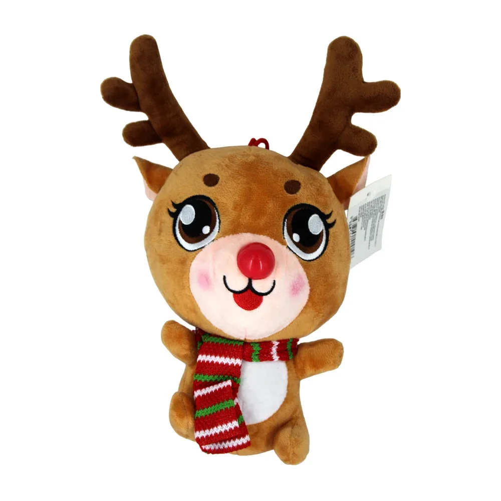 Peluche afelpado pequeño de reno cabezón cute con ventosa y bufanda, 26cm / mr-510503