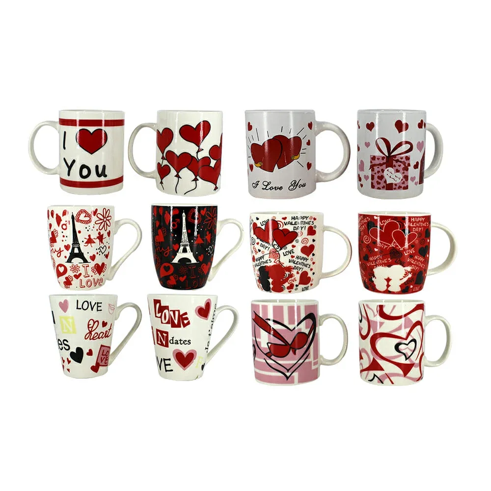 Taza de cerámica con estampado temático de san valentín, variedad de colores y formas / 16236724517b
