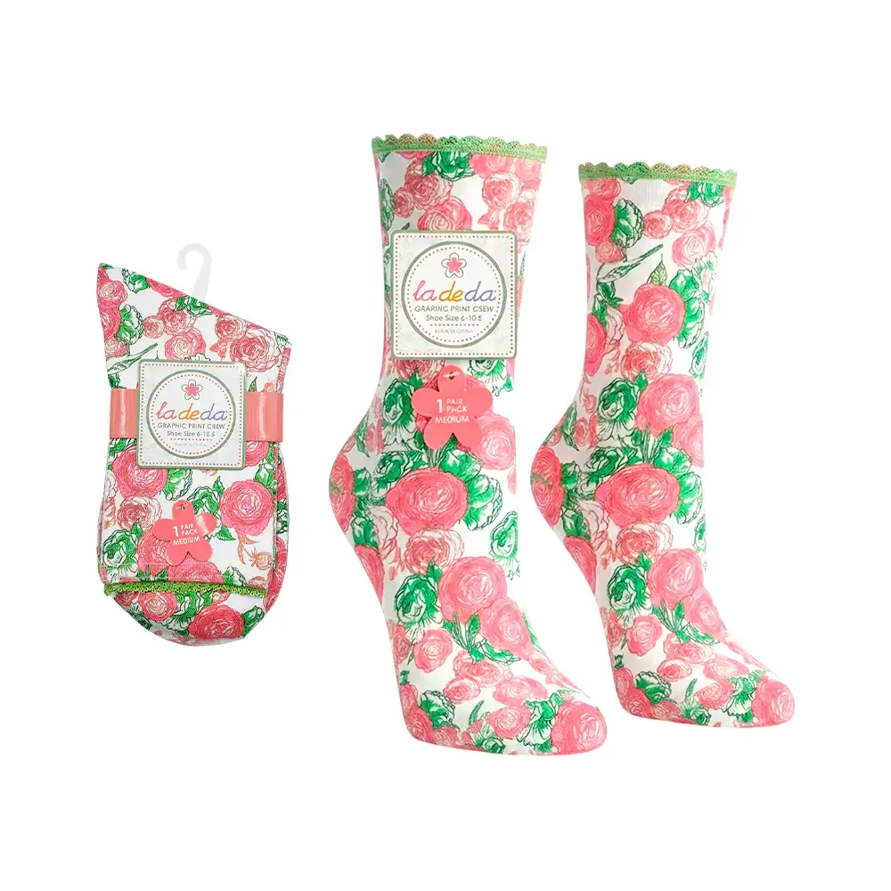 Par de calcetines para dama talla 6-10 con estampado de flores / 081540