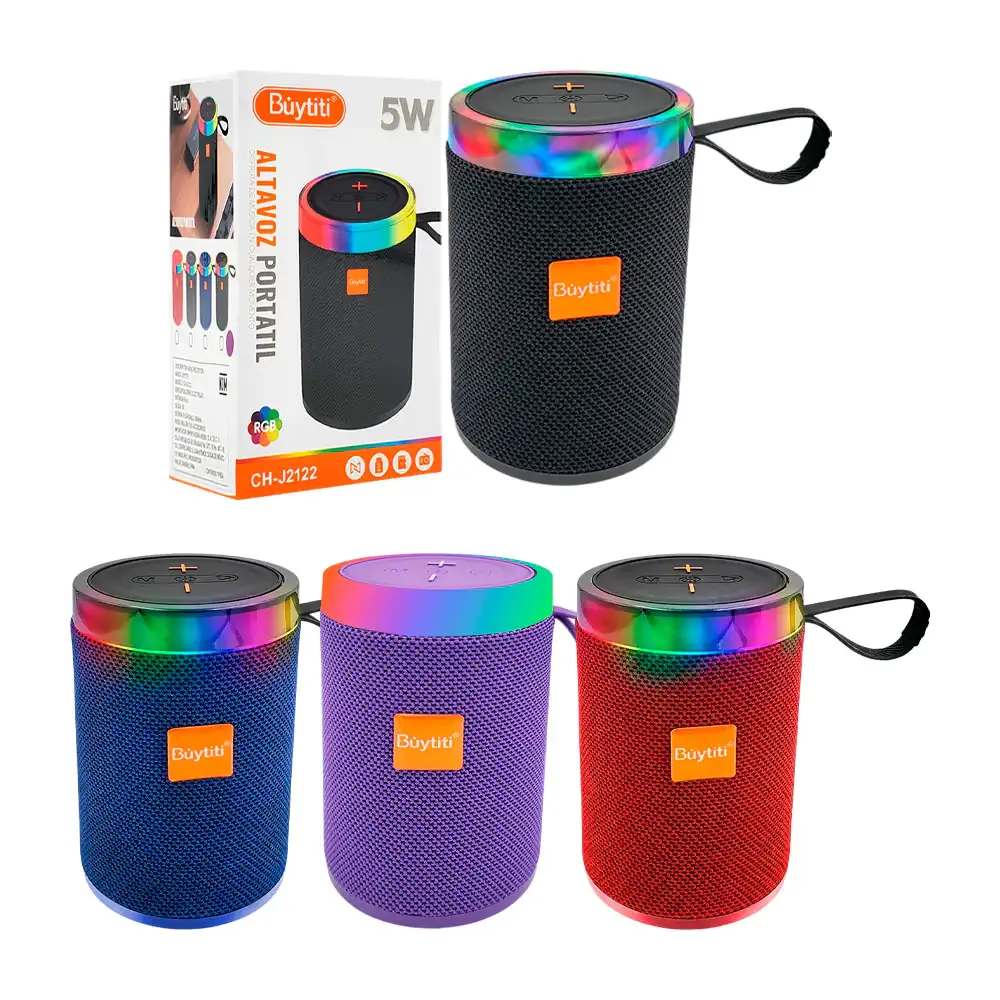 Bocina inalámbrica bluetooth buytiti cilíndrica con franja rgb, variedad