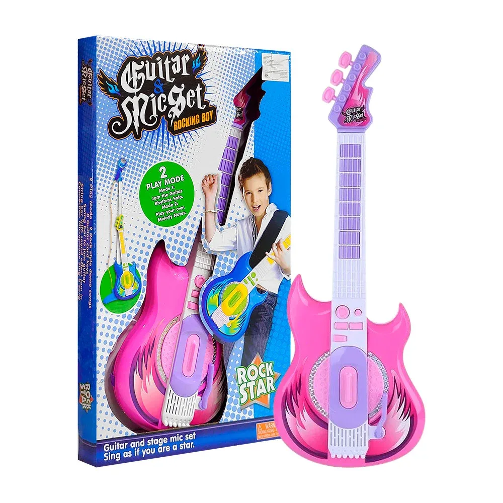 Guitarra musical infantil con luces, micrófono y soporte / guitar&mic set