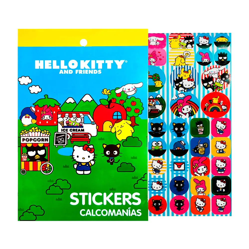 Libreta con stickers escolares con estampado de sanrio de diferentes formas