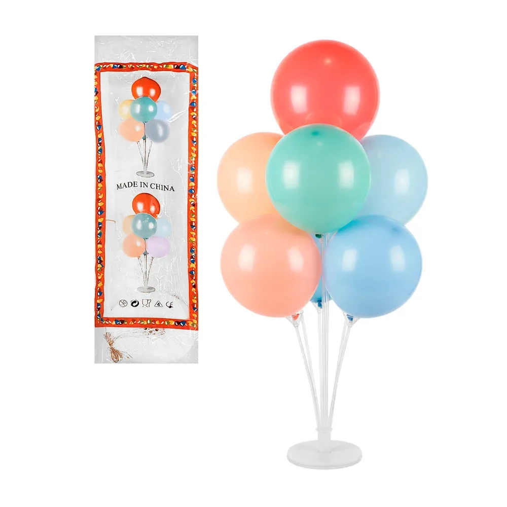 Base porta globos con luz multicolor + 7 popotes de diferentes tamaños y base
