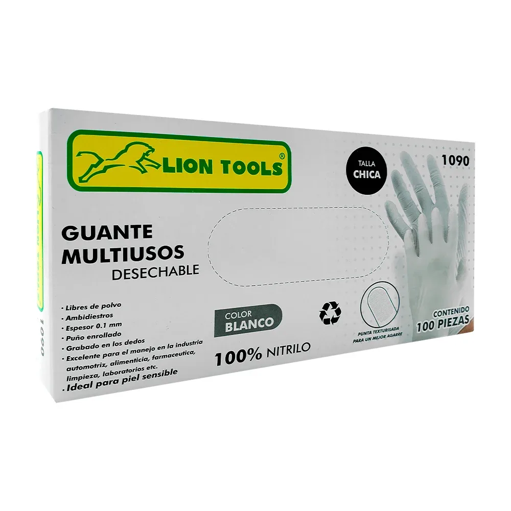 Caja con 100 guantes desechables multiusos de nitrilo, talla chica en color blanco / 1090