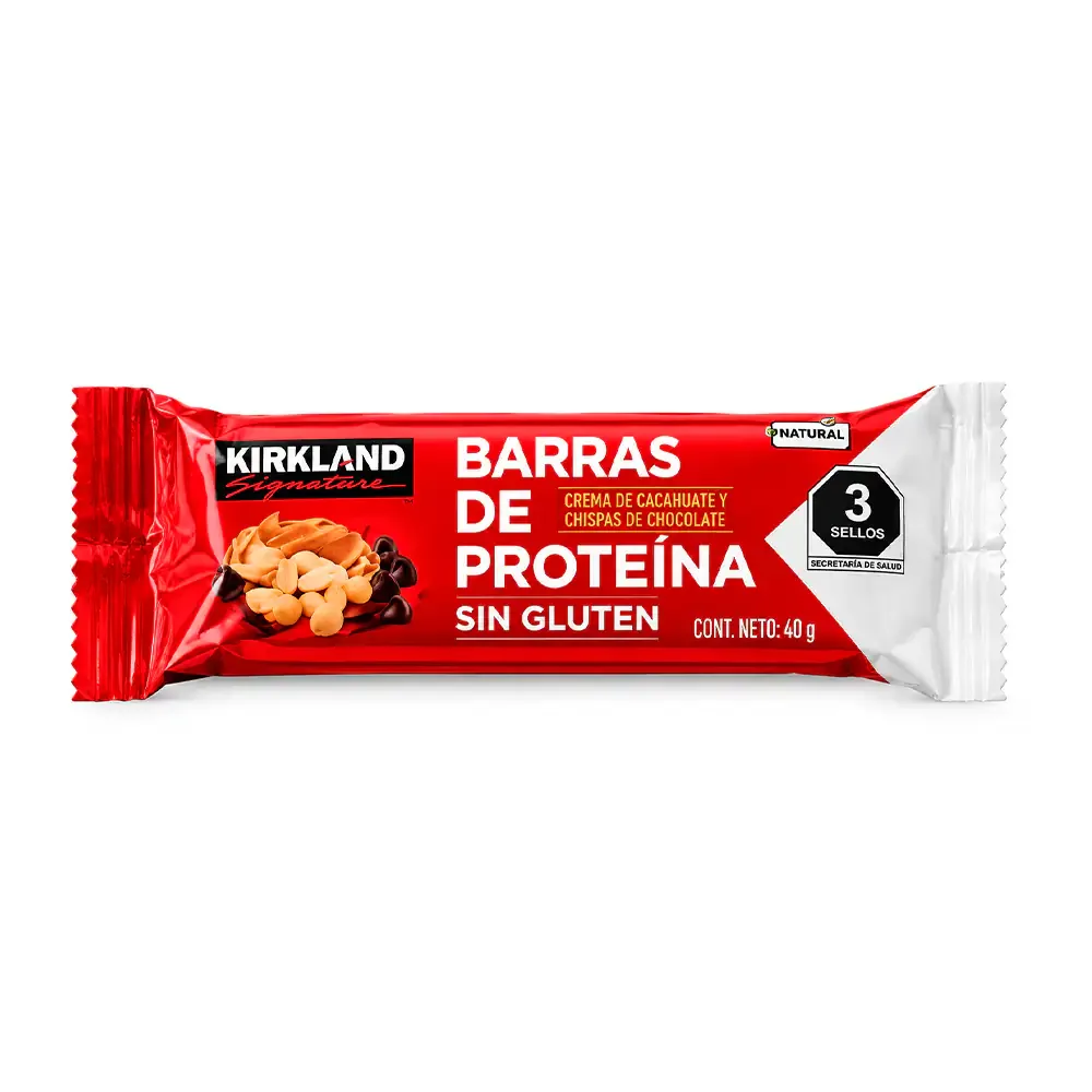 Barra de proteína kirkland signature con crema de cacahuate y chispas de chocolate sin gluten / 40g