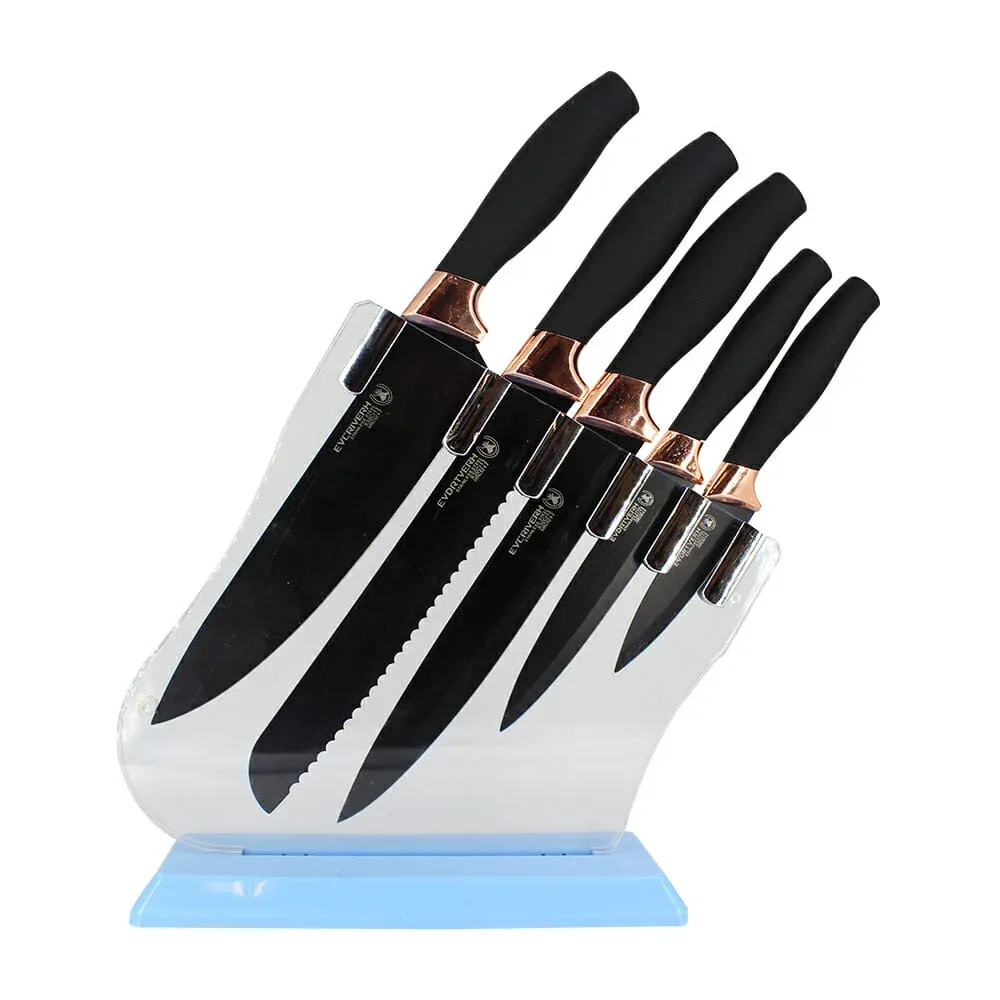 Set 5 pzas cuchillos + base para cocina / evdrtverh dj15