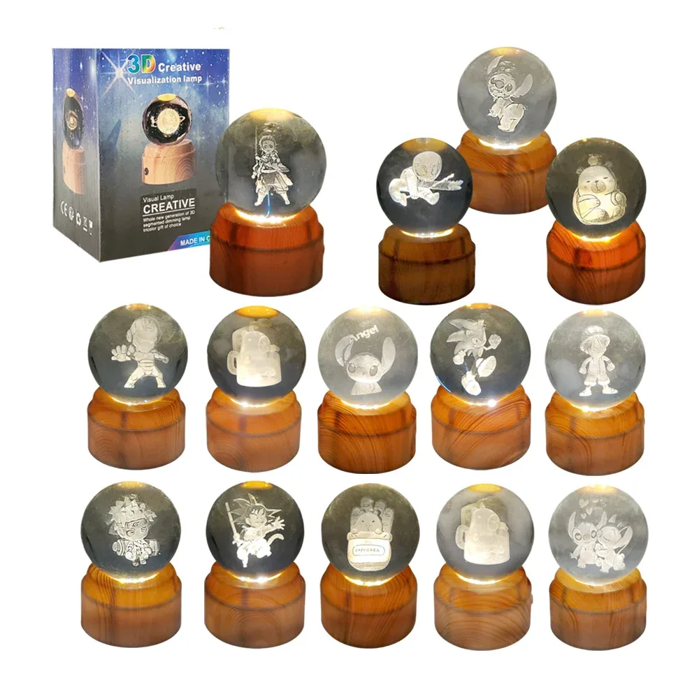 Lámpara decorativa chica 3d de 8cm en forma de esfera con base led, variedad
