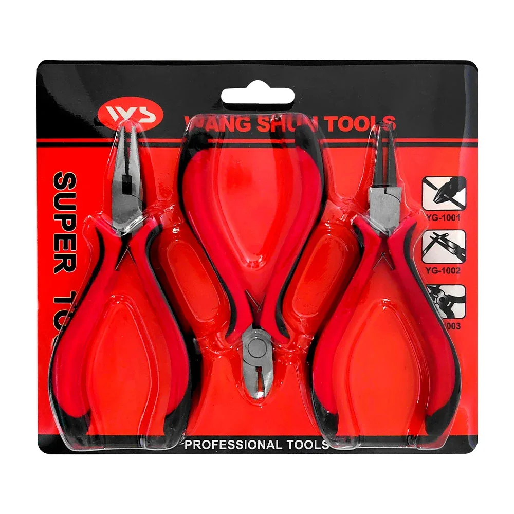 Blíster con 3 pinzas pequeñas, pinzas alicates de presión, mango ergonómico