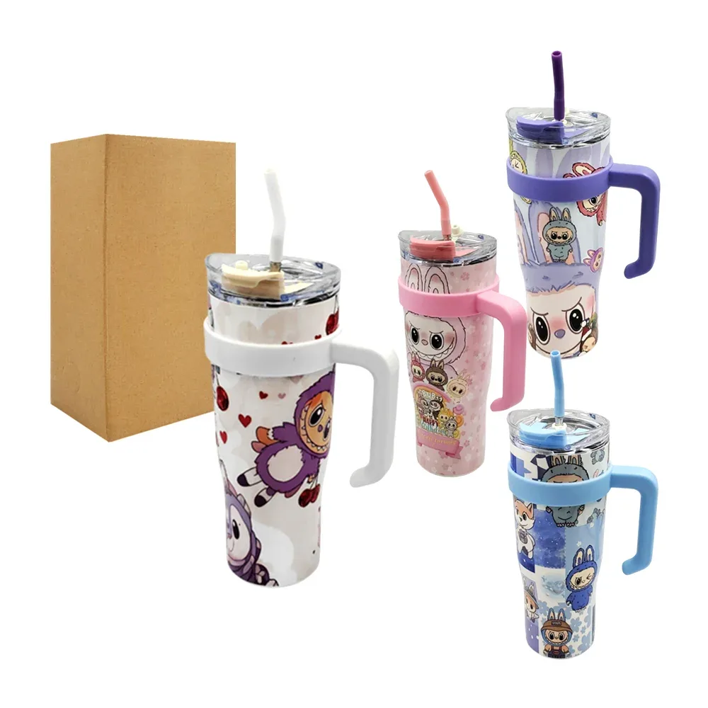 Vaso termo de 40oz, acero inoxidable con estampado de labubus, asa y popote