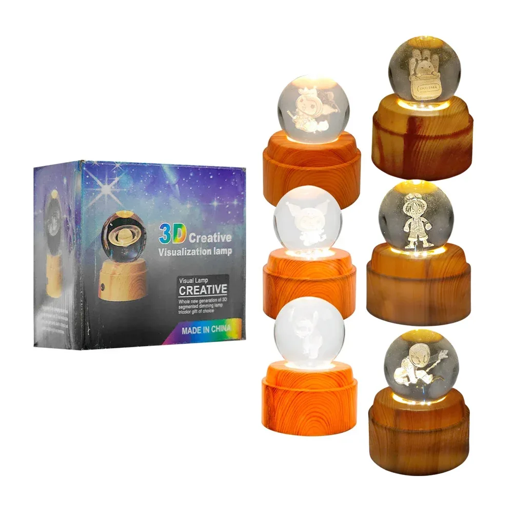 Lámpara decorativa chica 3d de 6cm en forma de esfera con base led, variedad