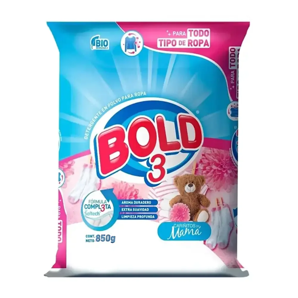 1pz Detergente en polvo bold 3 cariñitos de mamá de 850g / 003177