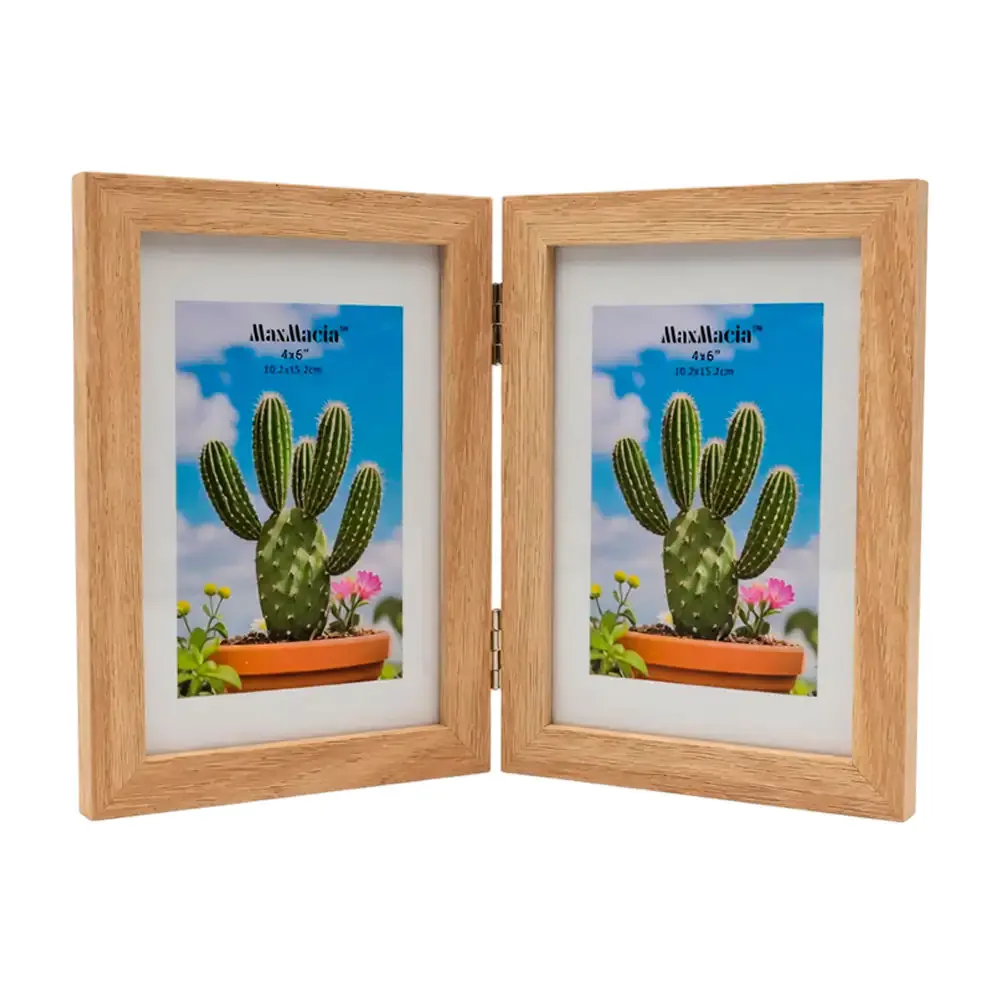 Portarretrato doble con bisagras y marco de madera, 10.2cm x 15.2cm