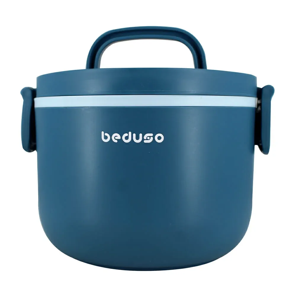 Tupper redondo beduso de plástico con 3 compartimentos, asa, cubierto multifuncional y capacidad para 1200ml, variedad de colores / bdx-1249
