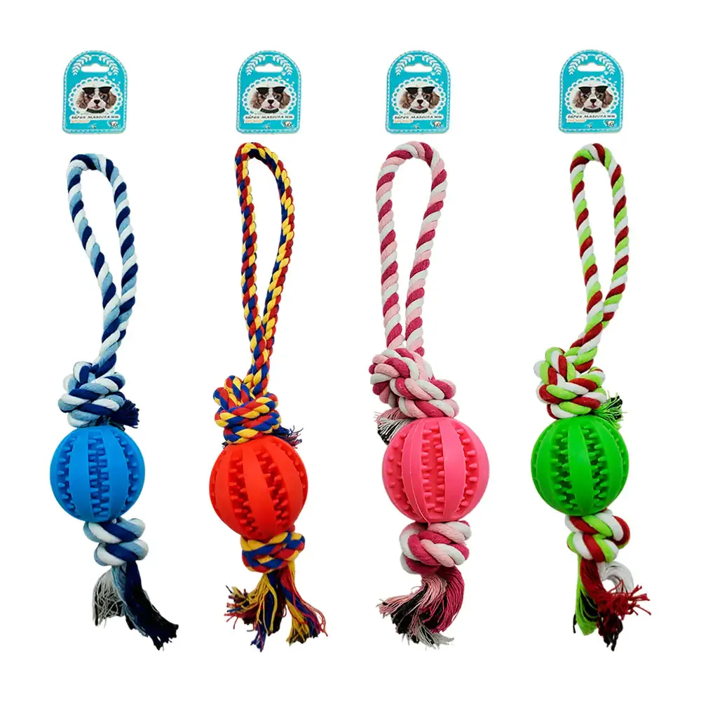 Juguete para mascota de cuerda bicolor resistente con pelota de silicón / 73238