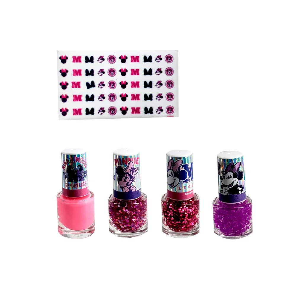 Set de pintauñas infantil minnie mouse con 4 esmaltes + 1 planilla de calcomanías / fna23mn