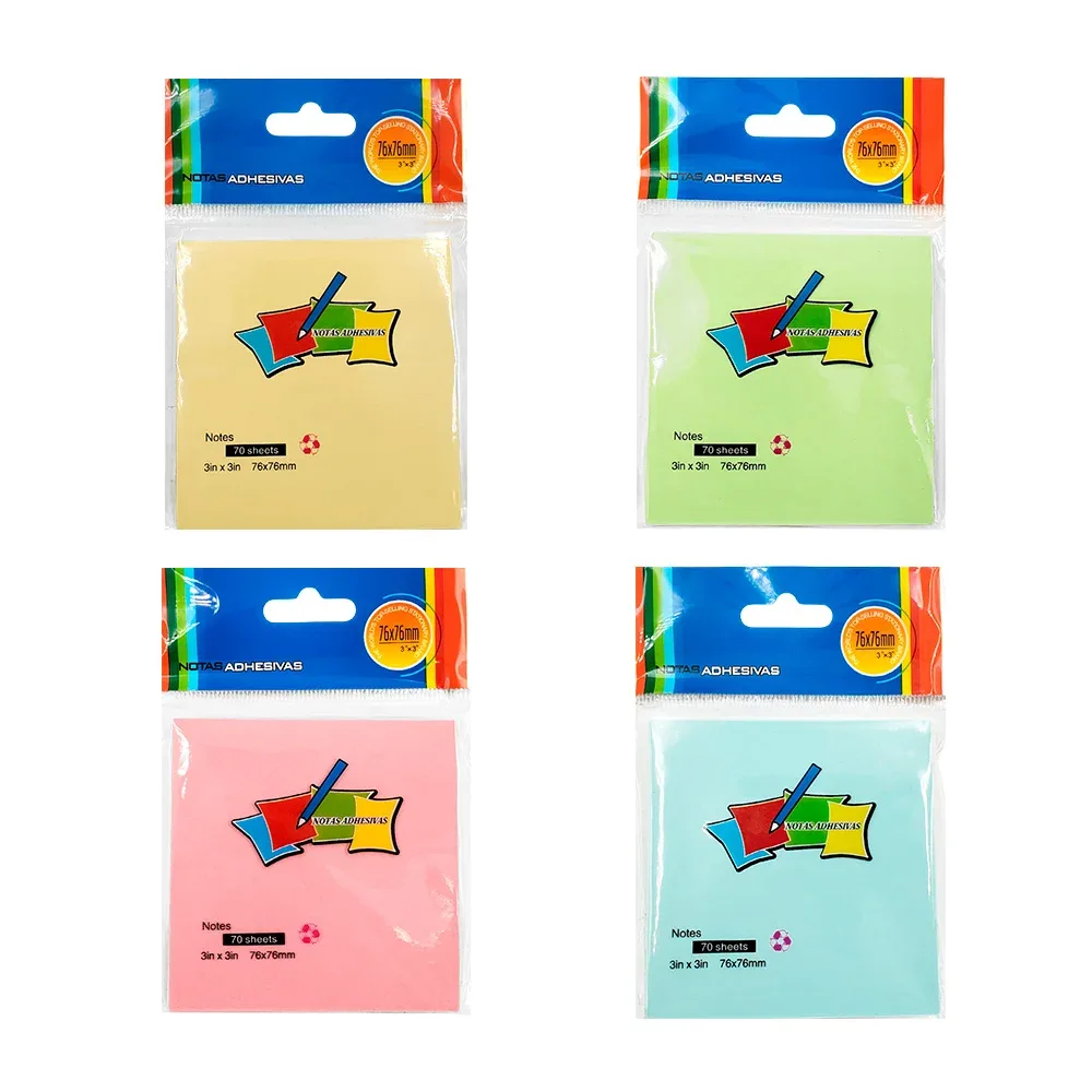 Paquete con 70 post it de 76x76mm, colores en tono pastel, variedad de colores